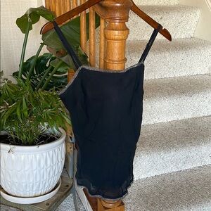 Gap Vintage Silk Black Y2K Camisole with Lace Trim